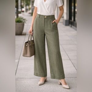 Women’s XS Linen Blend Olive Green Wide-Leg Pants by Magic Linen